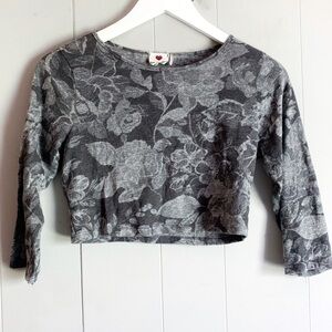 ONE CLOTHING Gray Floral Printed Long Sleeve Crop Top S